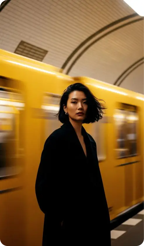 Generated woman on subway platform