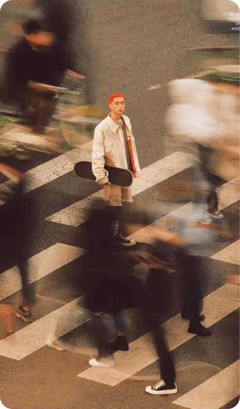 Generated skateboarder in a blurred crosswalk