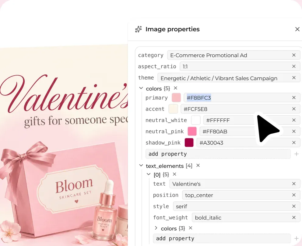 Detailed typography and color controls beside a social post design
