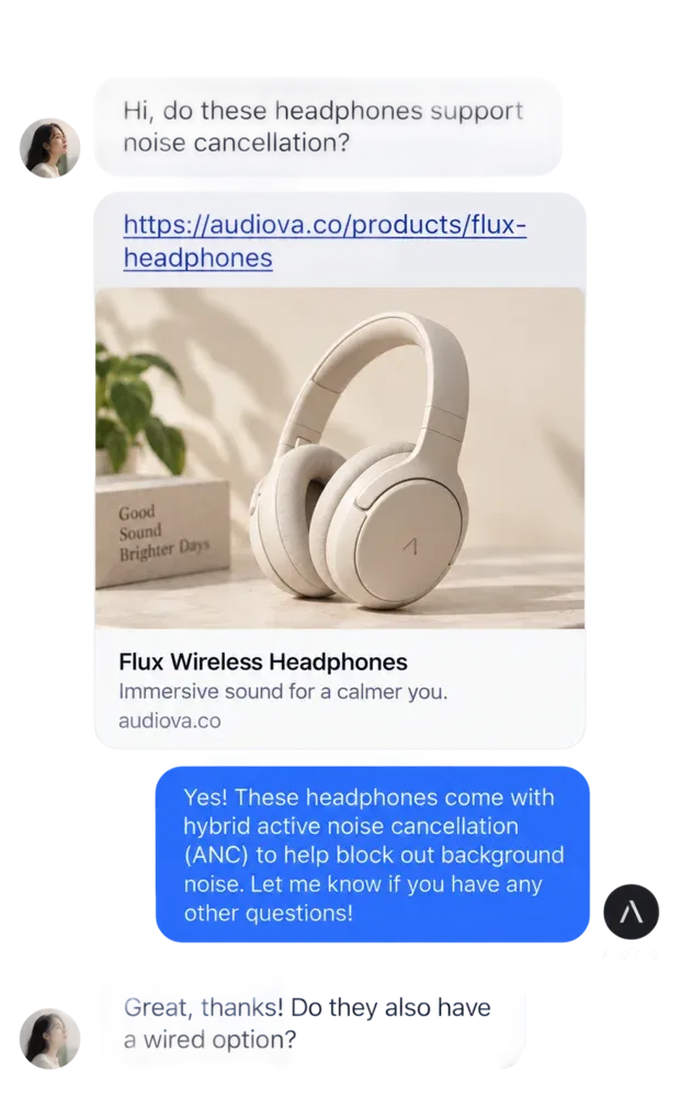 A direct message thread with an AI-drafted reply