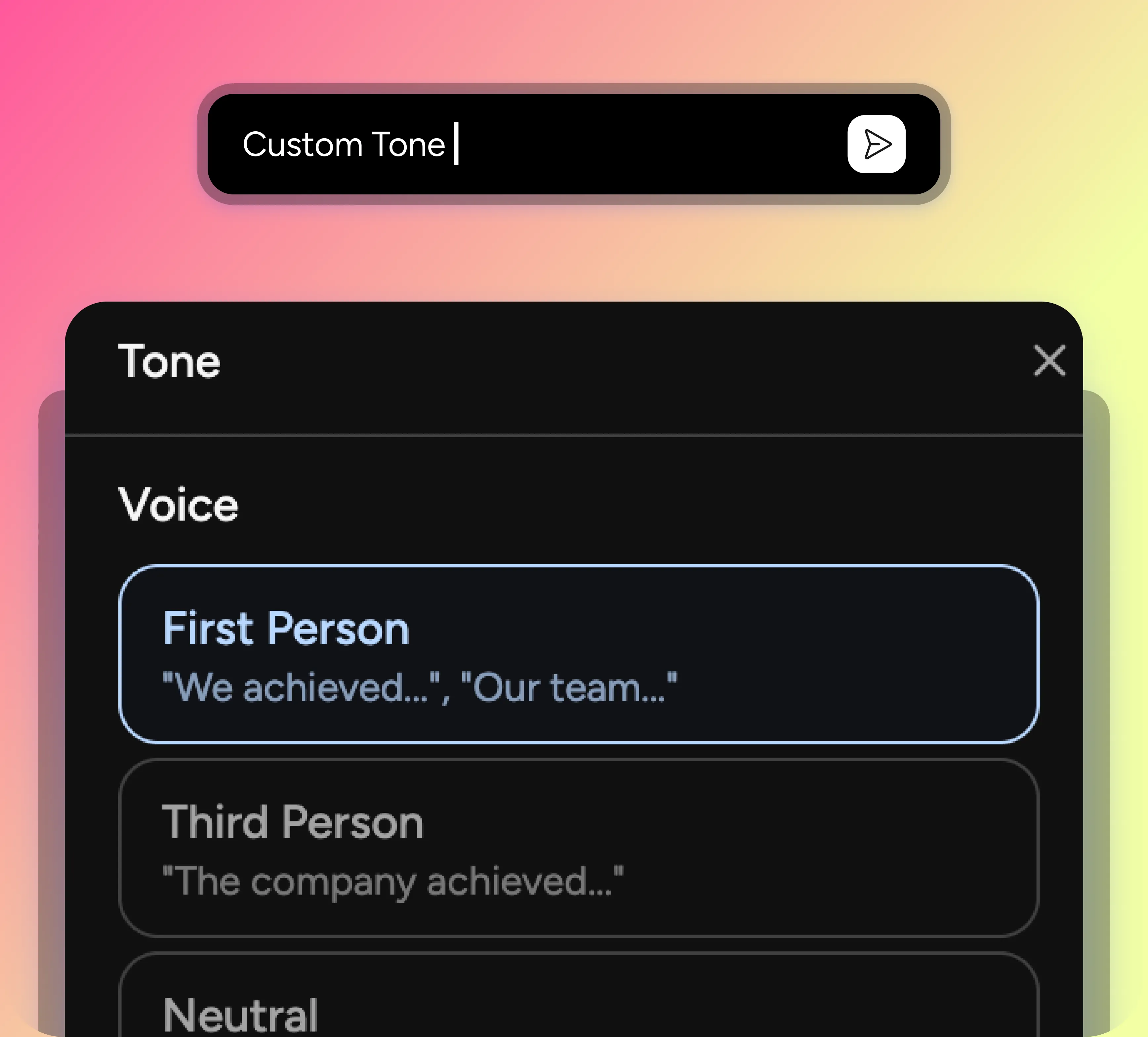 Tone and voice settings