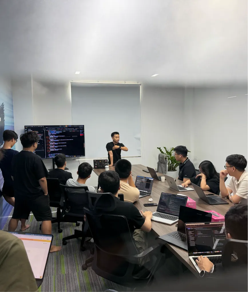 Team standup discussing the roadmap